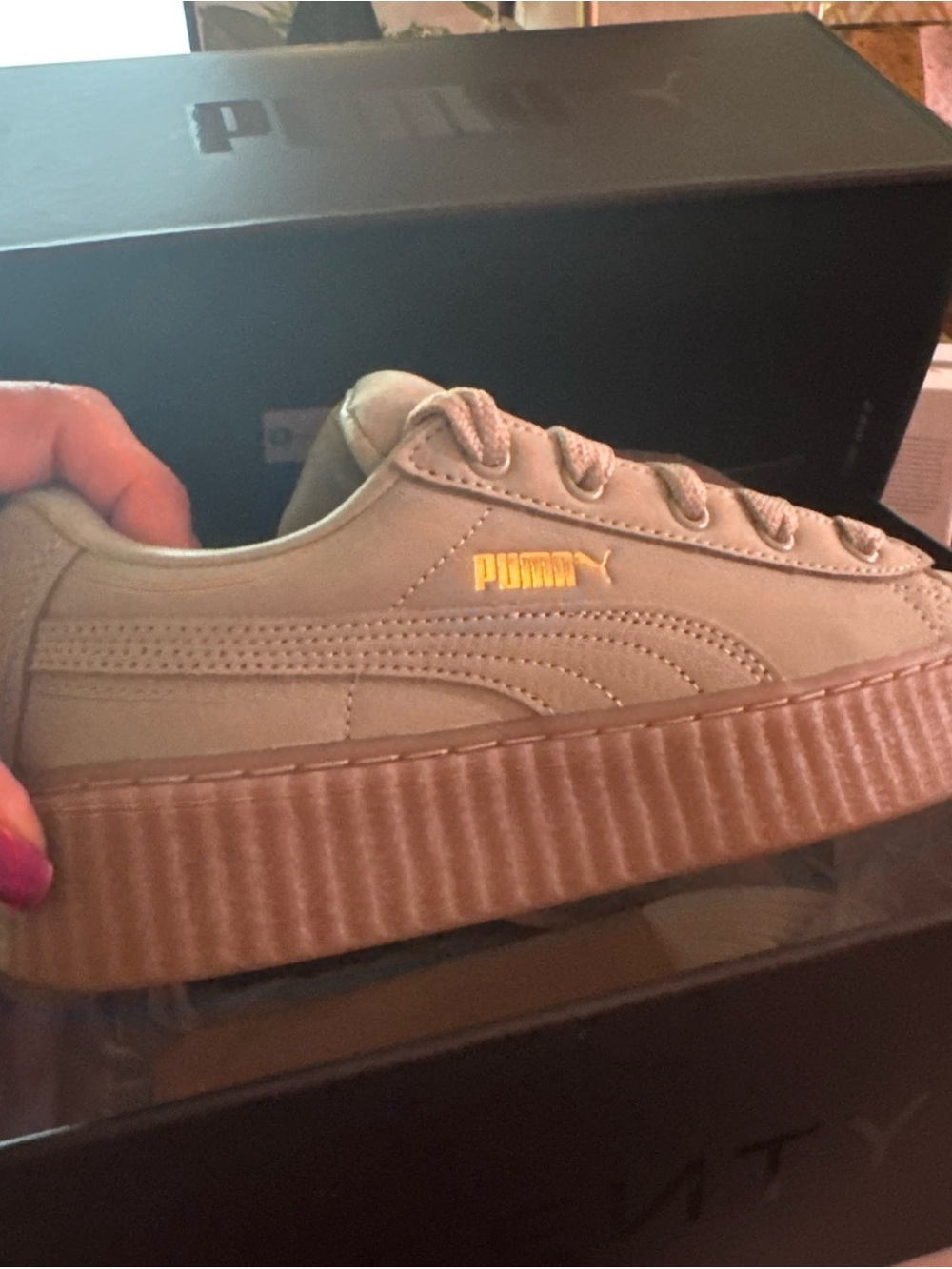 Puma Kids Mint Green Low-Top Sneaker with Gold Logo Brans New! - Picture 2 of 15